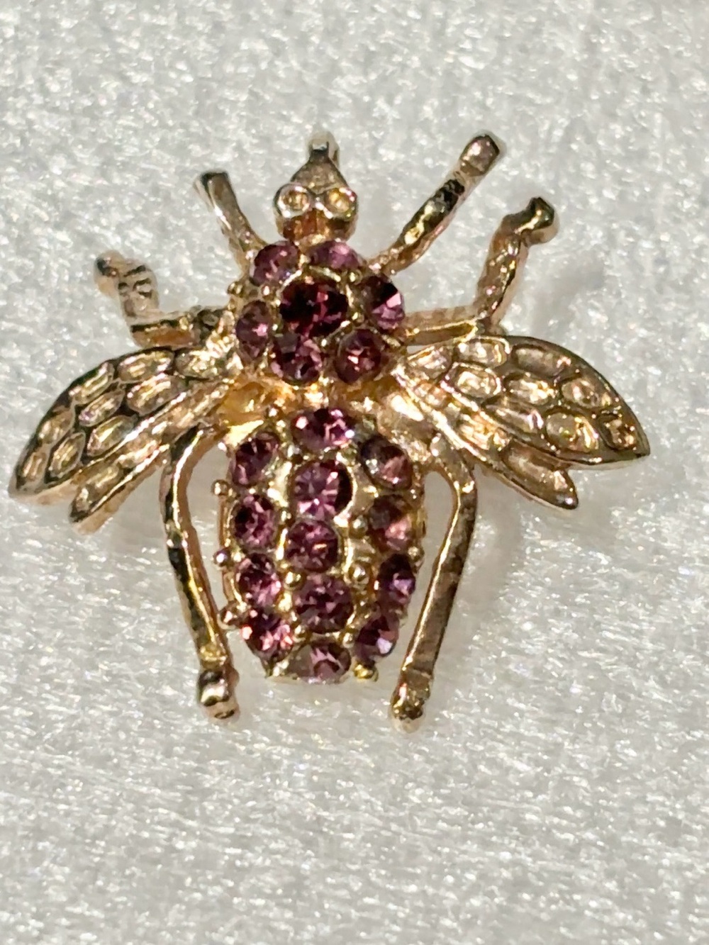 Vintage Gold Tone Purple Rhinestone Honey Bee Brooch Pendant Convertible Pin